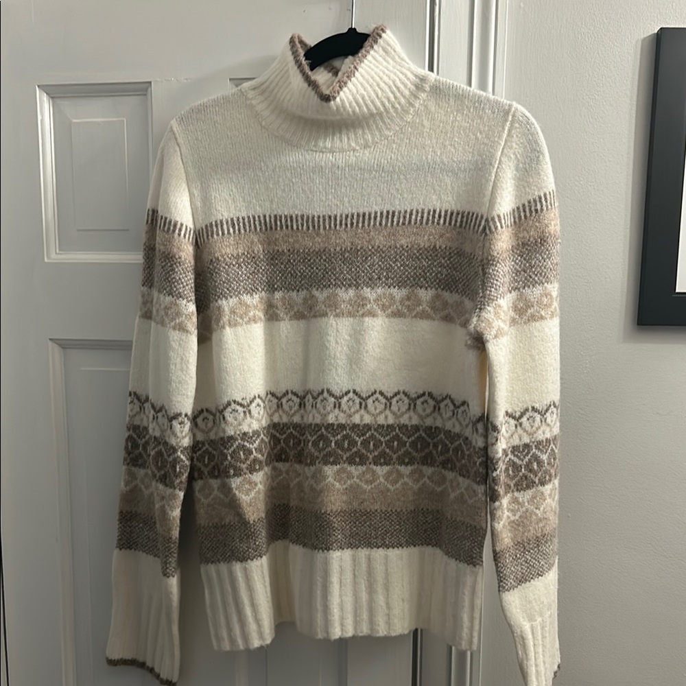 Cozy Cream and Brown Patterned Sweater